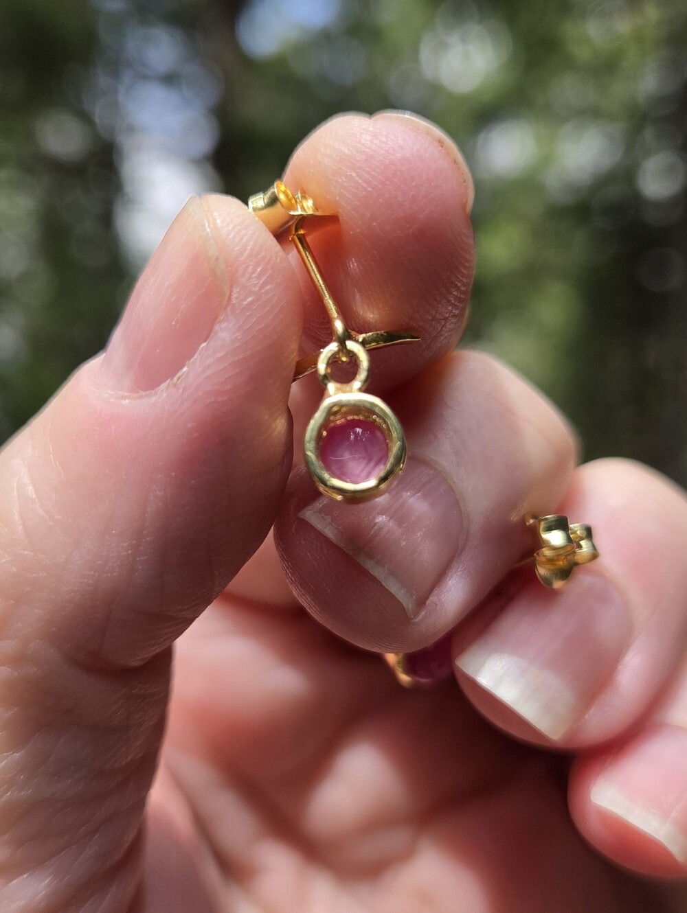 Star Ruby Pink Drop Sterling & Gold Studs - Picture 9 of 9